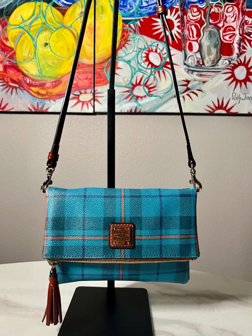 Dooney & Bourke Tiverton Blue Tartan Plaid Crossbody Tassel Bag + COA - Picture 3 of 15